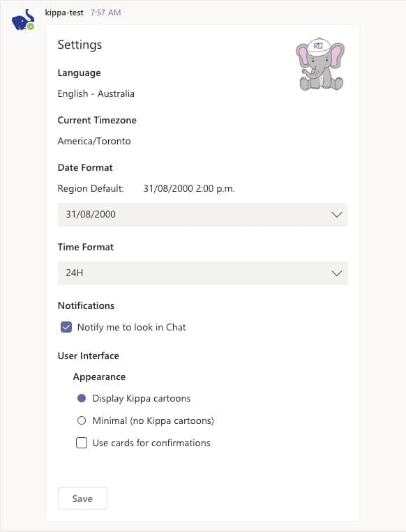 Settings dialog