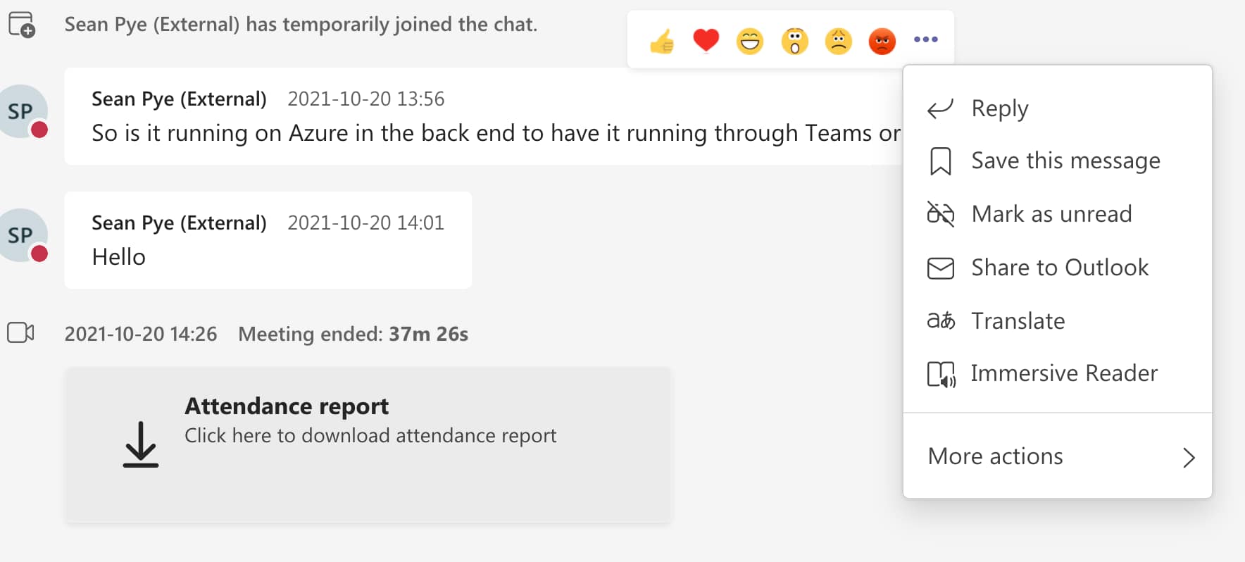 Sharing a message to Outlook